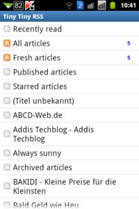 Android Tiny Tiny RSS Reader Ubersicht