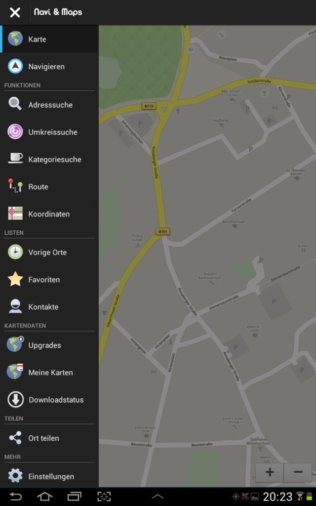 Skobbler GPS Navigation Maps Menu