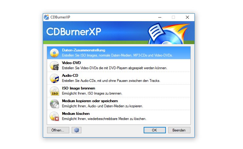 CDBurnerXP-Startscreen